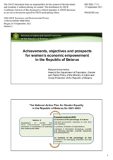 Presentation by Ms. Maryna Artsiomenka, Head of the Department of Population, Gender and Family Policy of the Ministry of Labour and Social Protection