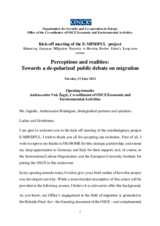 E-MINDFUL - Opening remarks Ambassador Vuk Žugić, Co-ordinatorof OSCE Economic and  Environmental Activities